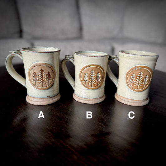 Tree Badge Mug - Cream on Dark Clay