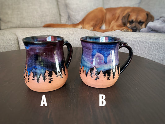 20 oz Curvy Northern Lights Mugs (Brown Clay)