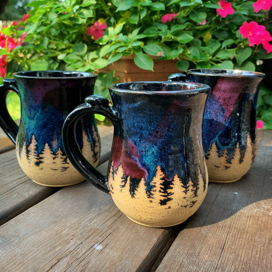 Curvy Northern Lights Mugs (Speckled Clay)