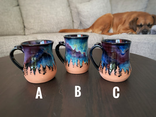 16 oz Curvy Northern Lights Mugs (Brown Clay)